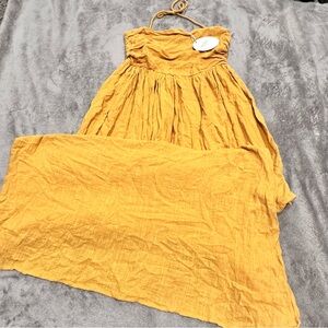 Cotton Flowy Summer Dress Marigold Yellow Halter Neck Strapless